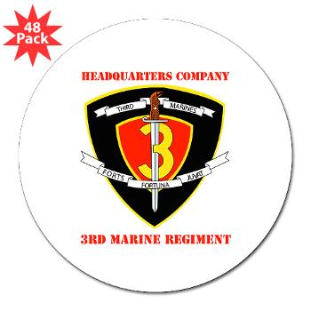 HC3M - M01 - 01 - Headquarters Company 3rd Marines with Text 3" Lapel Sticker (48 pk) - Click Image to Close