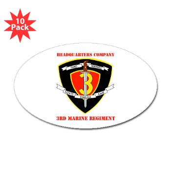 HC3M - M01 - 01 - Headquarters Company 3rd Marines with Text Sticker (Oval 10 pk)