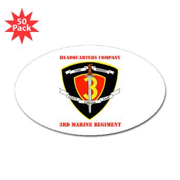 HC3M - M01 - 01 - Headquarters Company 3rd Marines with Text Sticker (Oval 50 pk)