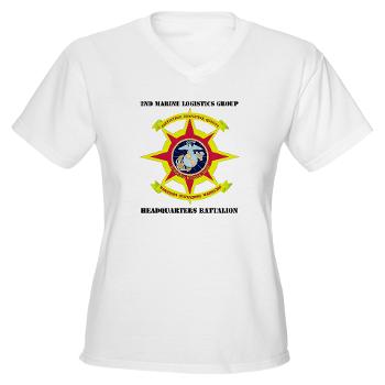 HQBN2MLG - A01 - 04 - HQ Battalion - 2nd Marine Logistics Group with Text - Women's V-Neck T-Shirt
