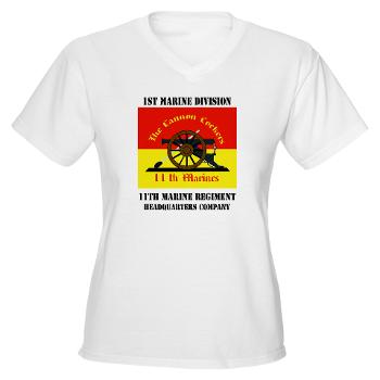 HQC11M - A01 - 04 - HQ Coy - 11th Marines with Text Women's V-Neck T-Shirt - Click Image to Close