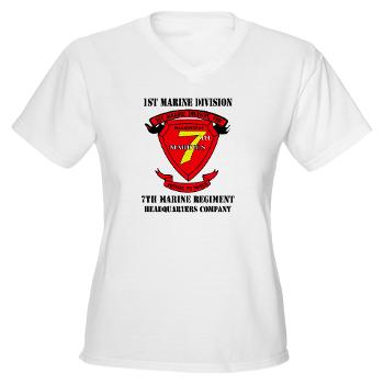 HQC7M - A01 - 04 - HQ Coy - 7th Marines with Text Women's V-Neck T-Shirt - Click Image to Close