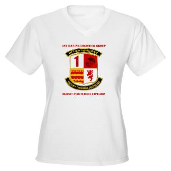 HQSB - A01 - 04 - HQ Service Battalion with Text Women's V-Neck T-Shirt