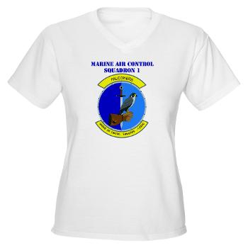 MACS1 - A01 - 04 - Marine Air Control Squadron 1 with Text - Women's V-Neck T-Shirt
