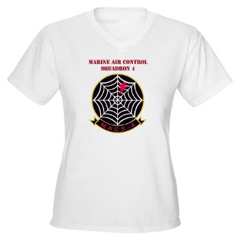 MACS4 - A01 - 01 - Marine Air Control Squadron 4 with Text - Women's V-Neck T-Shirt - Click Image to Close
