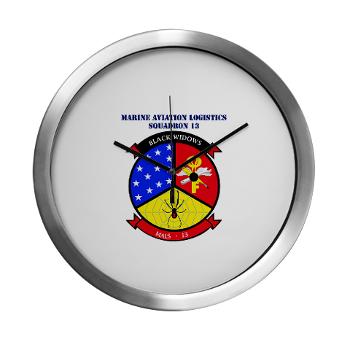 MALS13 - A01 - 01 - USMC - Marine Aviation Logistics Squadron 13 with Text - Modern Wall Clock
