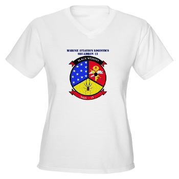 MALS13 - A01 - 01 - USMC - Marine Aviation Logistics Squadron 13 with Text - Women's V-Neck T-Shirt