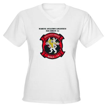 MALS14 - A01 - 04 - Marine Aviation Logistics Squadron 14 (MALS-14) with text - Women's V-Neck T-Shirt
