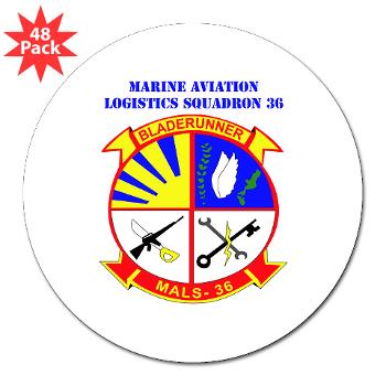 MALS36 - M01 - 01 - Marine Aviation Logistics Squadron 36 with Text - 3" Lapel Sticker (48 pk)
