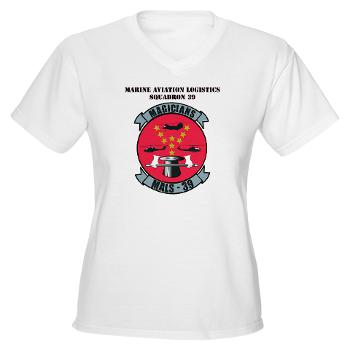 MALS39 - A01 - 04 - Marine Aviation Logistics Squadron 39 with Text - Women's V-Neck T-Shirt