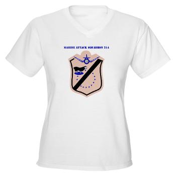 MAS214 - A01 - 04 - Marine Attack Squadron 214 with text Women's V-Neck T-Shirt - Click Image to Close