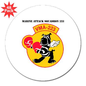 MAS223 - M01 - 01 - Marine Attack Squadron 223 (VMA-223) with Text - 3" Lapel Sticker (48 pk) - Click Image to Close