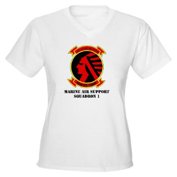 MASS1 - A01 - 04 - Marine Air Support Squadron 1 (MASS-1) with Text - Women's V-Neck T-Shirt