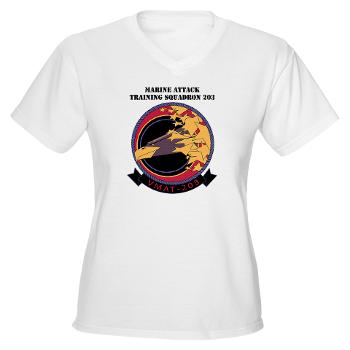 MATS203 - A01 - 04 - Marine Attack Training Squadron 203 (VMAT-203) with text - Women's V-Neck T-Shirt