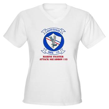 MAWFAS115 - A01 - 04 - Marine Fighter Attack Squadron 115 (VMFA-115) with Text - Women's V -Neck T-Shirt