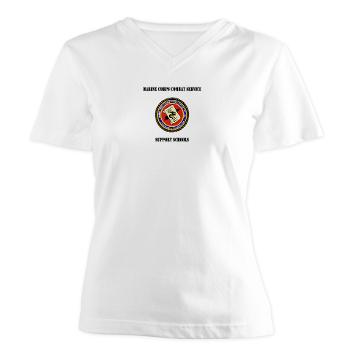 MCCSSS - A01 - 04 - Marine Corps Combat Service Support Schools with Text - Women's V-Neck T-Shirt