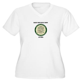 MCRDSD - A01 - 04 - Marine Corps Recruit Depot San Diego with Text - Women's V-Neck T-Shirt - Click Image to Close