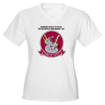 MLAHS467 - A01 - 04 - Marine Light Attack Helicopter Squadron 467 (HMLA-467) with Text - Women's V-Neck T-Shirt