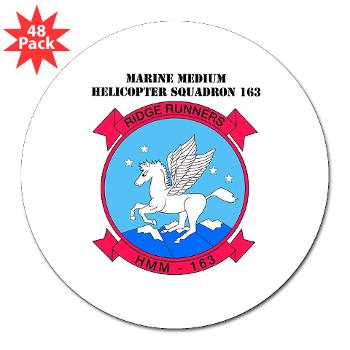 MMHS163 - M01 - 01 - Marine Medium Helicopter Squadron 163 with Text - 3" Lapel Sticker (48 pk)
