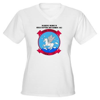 MMHS163 - A01 - 04 - Marine Medium Helicopter Squadron 163 with Text - Women's V-Neck T-Shirt