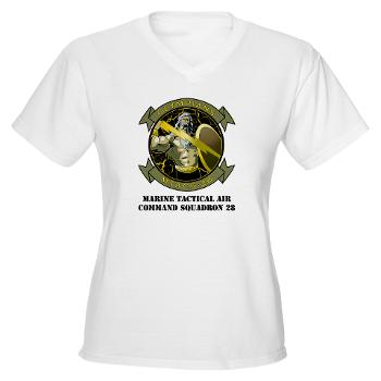 MTACS28 - A01 - 04 - Marine Tactical Air Command Squadron 28 (MTACS-28) with text Women's V-Neck T-Shirt