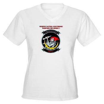 MTEWS1 - A01 - 04 - Marine Tactical Electronic Warfare Squadron with Text Women's V-Neck T-Shirt - Click Image to Close