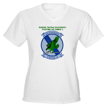 MTEWS4 - A01 - 04 - Marine Tactical Electronic Warfare Squadron 4 with Text - Women's V -Neck T-Shirt