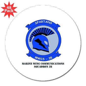 MWCS28 - M01 - 01 - Marine Wing Communications Squadron 28 (MWCS-28) with Text 3" Lapel Sticker (48 pk)
