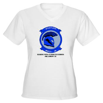 MWCS28 - A01 - 04 - Marine Wing Communications Squadron 28 (MWCS-28) with text Women's V-Neck T-Shirt