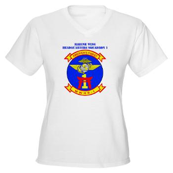 MWHS1 - A01 - 04 - Marine Wing Headquarters Squadron 1 with Text - Women's V -Neck T-Shirt - Click Image to Close