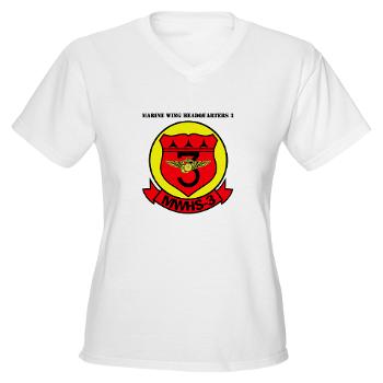 MWHS3 - A01 - 04 - Marine Wing Headquarters Squadron 3 with text - Women's V-Neck T-Shirt