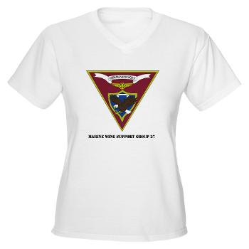 MWSG27 - A01 - 01 - USMC - Marine Wing Support Group 27 (MWSG-27) with Text - Women's V-Neck T-Shirt