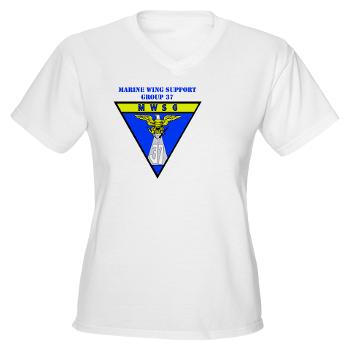 MWSG37 - A01 - 04 - Marine Wing Support Group 37 with Text - Women's V-Neck T-Shirt