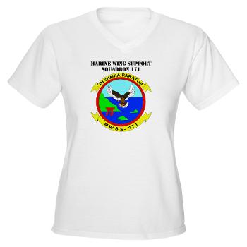 MWSS171 - A01 - 04 - Marine Wing Support Squadron 171 with Text Women's V-Neck T-Shirt