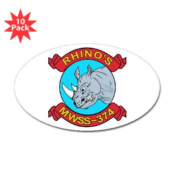 MWSS374 - M01 - 01 - Marine Wing Support Squadron 374 - Sticker (Oval 10 pk) - Click Image to Close