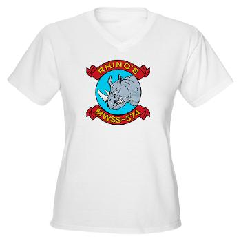 MWSS374 - A01 - 04 - Marine Wing Support Squadron 374 - Women's V -Neck T-Shirt