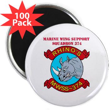 MWSS374 - M01 - 01 - Marine Wing Support Squadron 374 with Text - Rectangle Magnet (100 pack)