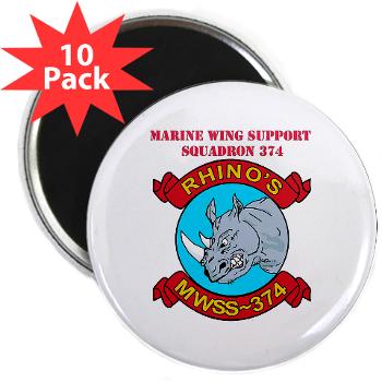MWSS374 - M01 - 01 - Marine Wing Support Squadron 374 with Text - Rectangle Magnet (10 pack)