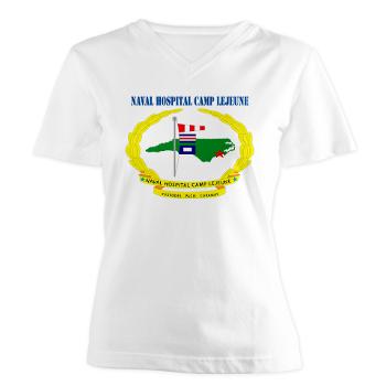 NHCL - A01 - 04 - Naval Hospital Camp Lejeune with Text - Women's V-Neck T-Shirt