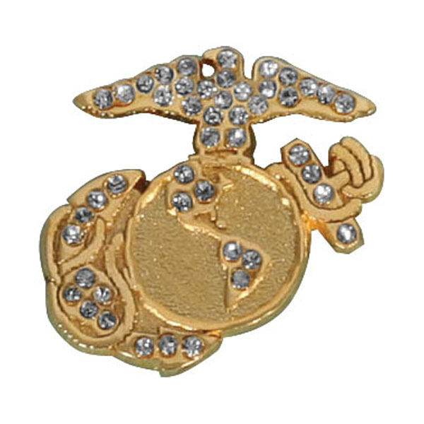 Marine Eagle Globe and Anchor with White Gemstones Lapel Pin 3/4 Tie Tack Backing  Quantity 5  - Click Image to Close