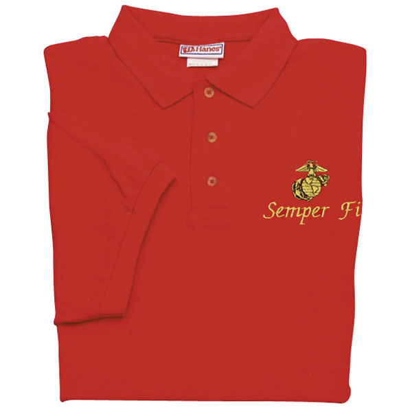 Marine Eagle Globe and Anchor with Semper Fi Direct Embroidered Red Polo Shirt  Quantity 5  - Click Image to Close