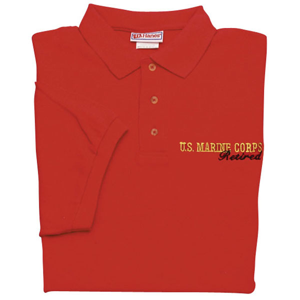 Marine US Marine Retired Direct Embroidered Red Polo Shirt  Quantity 5  - Click Image to Close