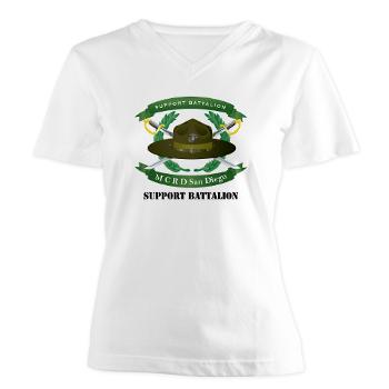 SB - A01 - 04 - Support Battalion with Text - Women's V-Neck T-Shirt - Click Image to Close