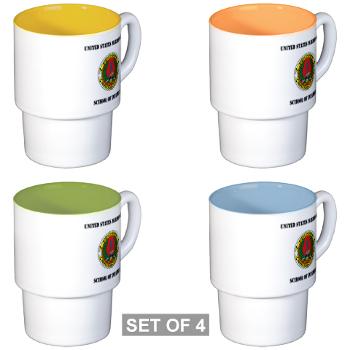 USMCSI - M01 - 03 - USMC School of Infantry with Text - Stackable Mug Set (4 mugs)