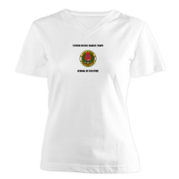USMCSI - A01 - 04 - USMC School of Infantry with Text - Women's V-Neck T-Shirt