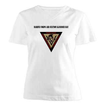 MCASKB - A01 - 04 - Marine Corps Air Station Kaneohe Bay with Text - Women's V-Neck T-Shirt